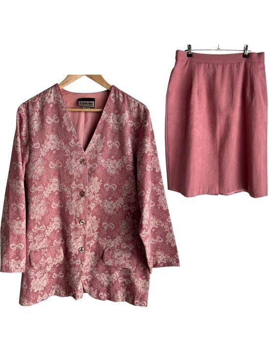 Niki Taylor Dresses & Skirts - Vintage Niki Taylor Blazer + Skirt Set Sz L Pink Floral Suit Jacket Outfit Girly